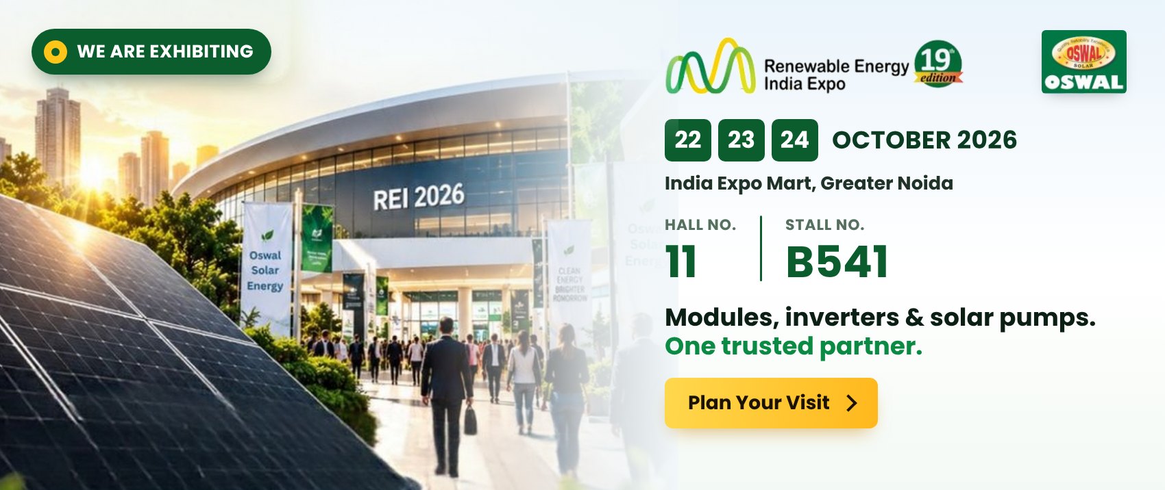 We are exhibiting at Renewable Energy India Expo 2026, 22 to 24 October, India Expo Mart, Greater Noida. Hall 11, Stall B541.